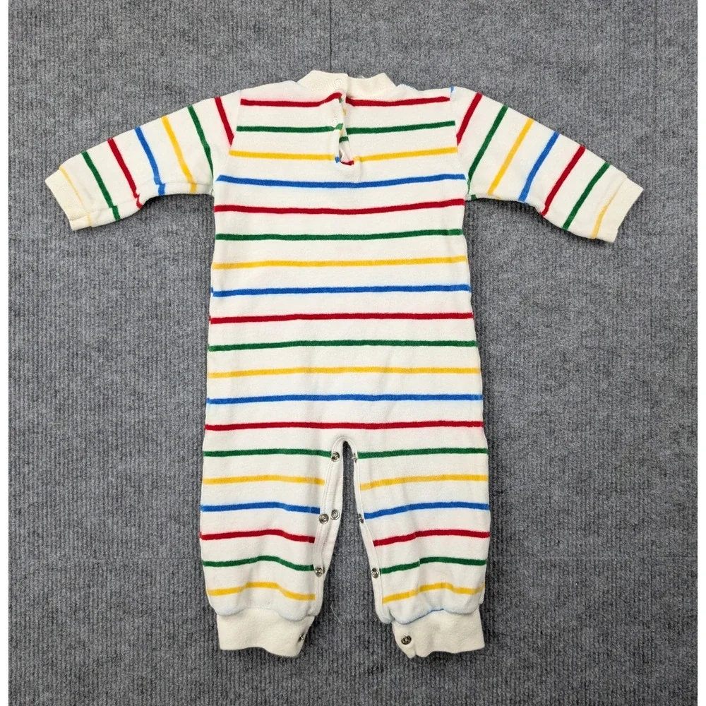 Vintage Kids One Piece Baby 3-6M Rainbow Colorful Velour Terry Retro Striped